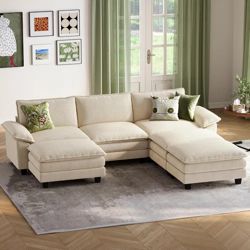 Vista 46 de LINSY HOME Cloud Sofa - Silla decorativa con tumbona otomana para interiores, sofá de pana perfecta para sala de estar, apartamento, oficina, beige