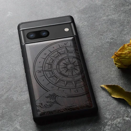 Vista 4 de Carveit Funda de madera para Pixel 8a - Madera natural y negro suave TPU a prueba de golpes - Funda de madera única compatible con Google Pixel 8a