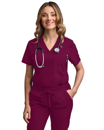 Vista 3 de Green Town - Conjunto de ropa quirúrgica para mujer, pantalón jogger y camiseta con cuello en V, 5 bolsillos, banda de yoga, uniforme de enfermería