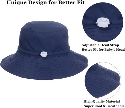 Vista 5 de Sombrero de sol para bebé de verano UPF 50+, sombrero de pescador de ala ancha, sombreros de playa para bebés niños y niñas de 0 a 6 años
