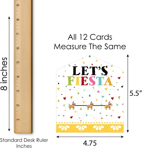 Vista 5 de Big Dot of Happiness Let's Fiesta - Juego de 12 tarjetas de pepinillo para fiesta mexicana, pestañas 3 en una fila