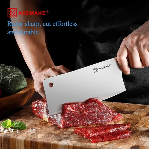 Vista 2 de Cuchillo KEEMAKE de 7 pulgadas, cuchillo para carne de servicio pesado con acero alemán de alto carbono inoxidable 1.4116, cuchillo de verduras