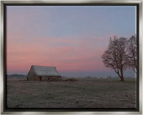 Vista 8 de Stupell Industries Cabaña de pastizales solitarios árboles rurales puesta de sol cielo flotante enmarcado arte de pared, diseño de Nancy Crowell