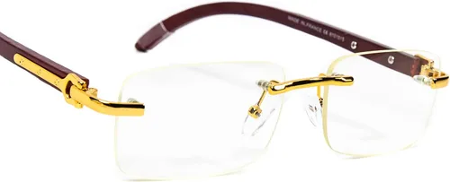 Vista 3 de Lentes de madera sin montura vintage retro con marco dorado para hombre