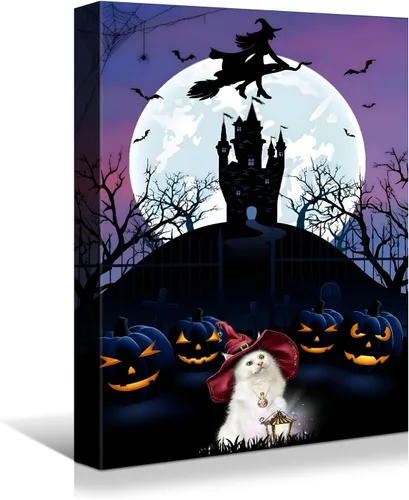 Vista 12 de Wewejia -Lienzo de Halloween pintura de pared de máscara de Halloween rojo/azul fantasma imagen póster impresiones de Halloween arte de pared
