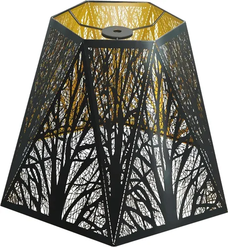 Vista 8 de Pantalla de lámpara de metal grabado, pantalla de lámpara hexagonal con exterior de bronce antiguo y interior chapado en oro, 7" superior x 13.8
