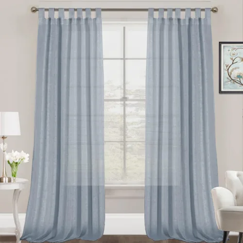 Vista 9 de FantasDecor Cortinas de lino de 63 pulgadas de largo, 2 paneles con pestañas superiores para sala de estar/dormitorio, cortinas texturizadas de lino