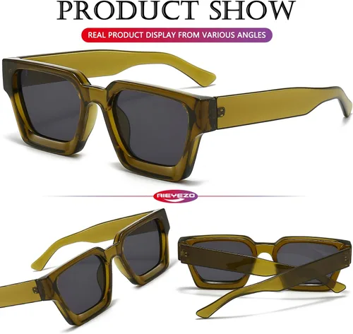 Vista 113 de AIEYEZO Gafas de sol cuadradas para mujeres y hombres, gafas de sol cuadradas con montura gruesa, estilo de diseñador simple