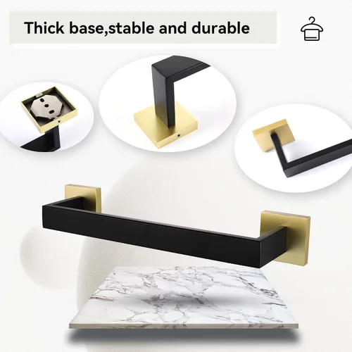 Vista 4 de LANC Barras de Toalla de 12 Pulgadas para Baño Montadas en Pared, Soportes de Toalla de Mano Negro Mate y Dorado, Total de 14” Colgador de Toallas
