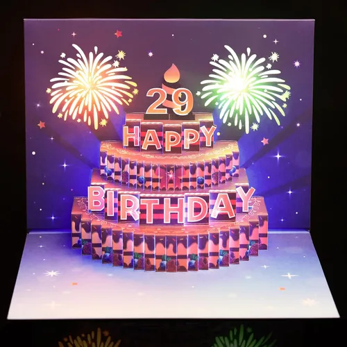 Vista 17 de Yinqing Tarjetas de cumpleaños número 11, tarjeta de felicitación de pastel de cumpleaños con luz y música, tarjeta de felicitación de regalo