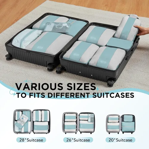 Vista 7 de Juego de 10 cubos de compresión para artículos esenciales de viaje, cubos de embalaje expandibles compresibles para maleta, bolsas organizadoras