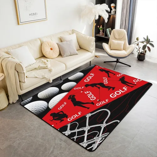 Vista 9 de Erosebridal Alfombra de baloncesto de 3 x 5 pies para niños y niñas, alfombra de área de jugadores de baloncesto, color negro, rojo y dorado