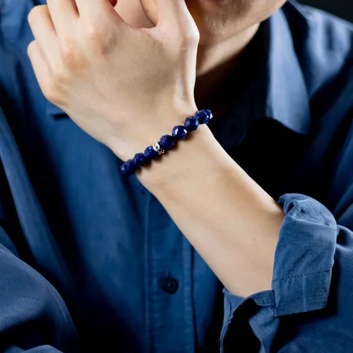 Vista 7 de AWNL Men's Beaded Bracelet with Sterling Silver Charm Adjustable Drawstring 10mm Sodalite Red Tiger's Eye Natural Gemstone, 5.9''-7.5