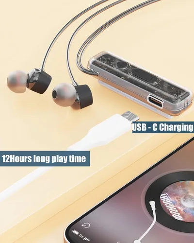 Vista 6 de ZXQ Auriculares Bluetooth con banda para el cuello con clip de solapa con micrófono, clip magnético intrauditivo inalámbrico para deportes