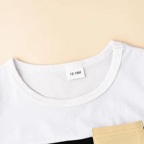Vista 80 de Ropa para bebé niño pequeño, trajes de verano de manga corta, camiseta de retazos y pantalón con bolsillo, conjunto de 2 piezas, 12 meses a 4 años