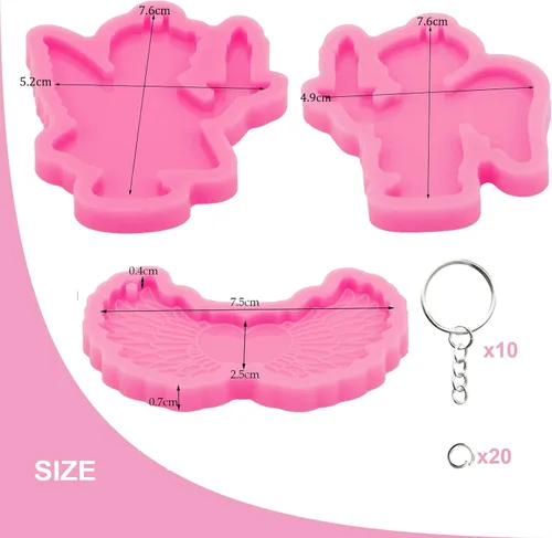 Vista 7 de Angel Wings Kit de 33 moldes de silicona para hacer manualidades de ángel y niña, alas de corazón de ángel, para manualidades, llaveros, colgantes