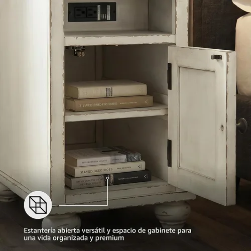 Vista 6 de Signature Design by Ashley Chairside End Table with Charging Station Blanco antiguo