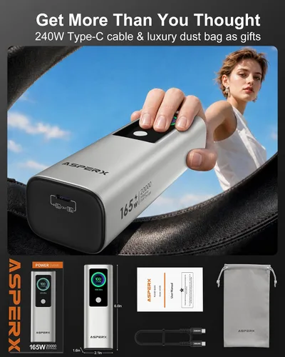 Vista 9 de AsperX Banco de energía del ordenador portátil, 165W 20,000mAh, Unibody de Silver