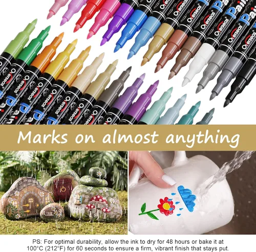 Vista 6 de Marcadores de Pintura Overseas - Marcadores Permanentes Blancos de Pintura Acrílica, Juego de 12, a Base de Agua, Impermeables, Punta Extrafina