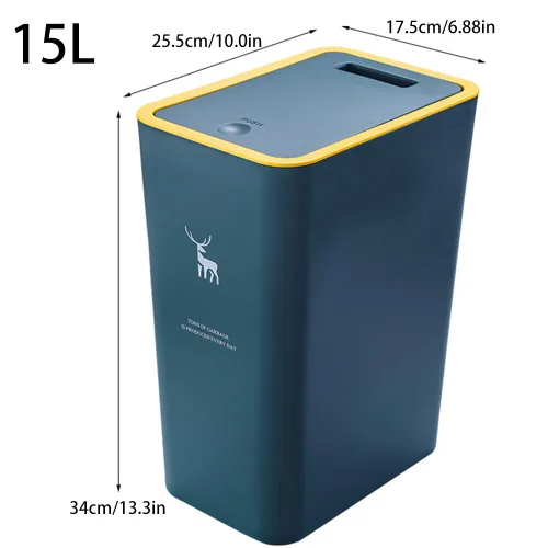 Vista 2 de Bote de basura de plástico de 15 litros con tapa, cubo de basura de plástico con cubierta de resorte de presión, cesta de basura moderna, contenedor