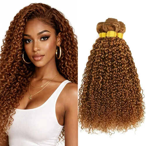 Vista 179 de P4613 Cabello humano rizado onda profunda marrón y paquetes mixtos 8 10 12 P4613 Ombre Marrón-Rubio-DP