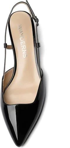 Vista 3 de WAYDERNS Zapatos de vestir gruesos de tacón bajo con puntera puntiaguda, con correa al tobillo, zapatos de vestir de negocios de trabajo de 1.5
