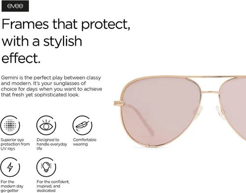 Vista 4 de EVEE Gafas de sol de aviador de metal a la moda con lentes de espejo reflectantes planos de gran tamaño (GEMINI)