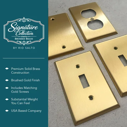 Vista 3 de Rio Salto BRASS Signature Collection MIDSIZE - Placa de pared de metal dorado para interruptor de luz o cubierta de tomacorriente, placa de pared