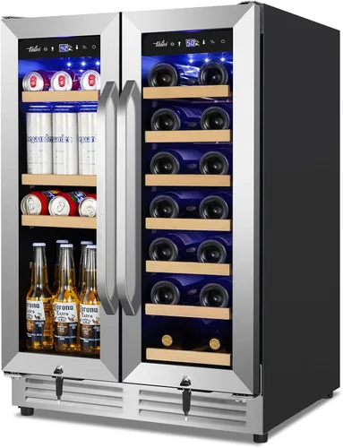 Vista 22 de 35.42" W Commercial Under Counter Beverage Refrigerator, 2 Glass Door Back Bar Cooler, Built-in/Freestanding 7.4Cuft Drink Fridge with LED Light