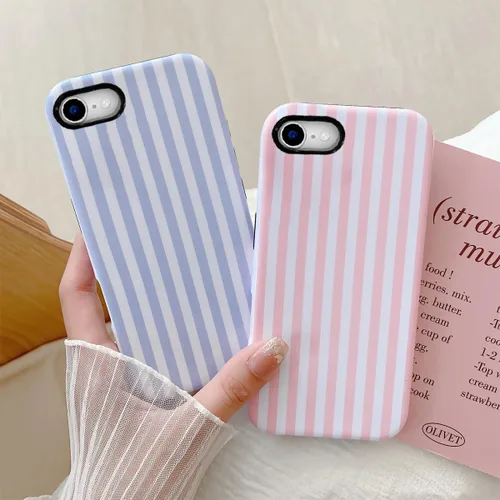 Vista 3 de Compatible con iPhone SE /8/7, diseño de patrón estético a rayas, resistente a los arañazos, funda protectora híbrida de 2 capas a prueba de golpes