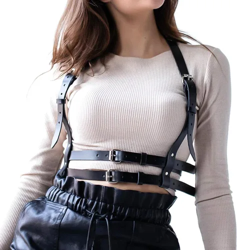 Vista 2 de eYLun Cinturón de cuero para mujer, cinturón de cintura estilo punk, ajustable, gótico, correas de cintura