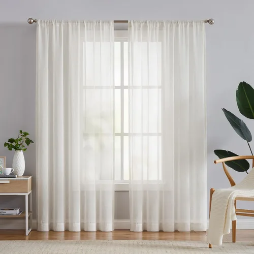 Vista 15 de FMFUNCTEX Cortinas traslúcidas de lino para dormitorio, cortinas color beige de 54 pulgadas de largo, cortinas semitransparentes cortas para sala