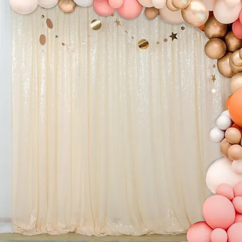 Vista 8 de ShinyBeauty Cortinas de lentejuelas 2 paneles marfil de 2 x 7 pies - Cortinas de fondo con purpurina 2 paquetes para fiestas de cumpleaños y pared