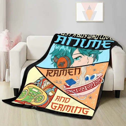 Vista 2 de Manta de Juego para Chicos y Hombres, Solo un Chico que Ama el Anime, Ramen y Mantas de Videojuegos, Manta Suave de Franela, Manta Decorativa Ligera