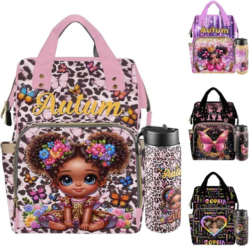 Vista 12 de Mochilas personalizadas con nombre personalizado para bebé, bolsa de pañales con monograma con bolsillos térmicos para adultos y niños, impermeable