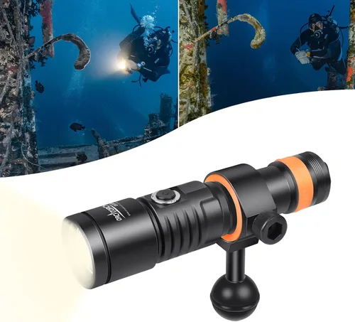Vista 10 de ORCATORCH D530V 1200 lúmenes luz de video subacuática, haz súper ancho de 120°, 2 modos con indicador de batería, rótula ZJ18, IP68 impermeable Luz