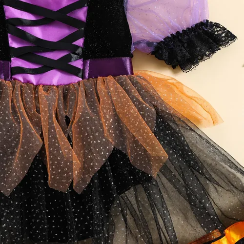Vista 6 de Conjunto de mameluco de princesa de tul con correa de amarre para bebé y niña, con diadema, para recién nacido
