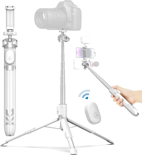 Vista 7 de KraftGeek Trípode para Vlogging para Teléfono y Cámara, Soporte de Trípode de 1.5 metros para iPhone y Android con 3 Zapatas Frías para Luz