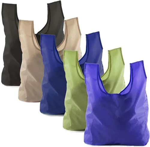 Vista 16 de Mato & Hash Bolsas de comestibles reutilizables Plegables con bolsa de cuerda integrada Bolsa de nailon Ripstop