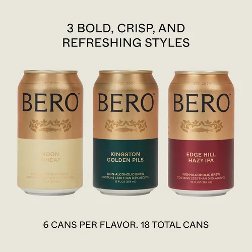 Vista 7 de BERO Kingston Golden Pils, Edge Hill Hazy IPA & Noon Wheat Variedad de cerveza sin alcohol (paquete de 3 x 6), 18 latas de cerveza artesanal de Tom