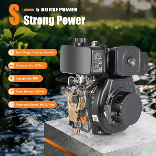 Vista 3 de 247CC 4-Stroke 5HP Micro Tiller Motor de combustible de un solo cilindro Inyección directa 3.6KW Motor horizontal refrigerado por aire