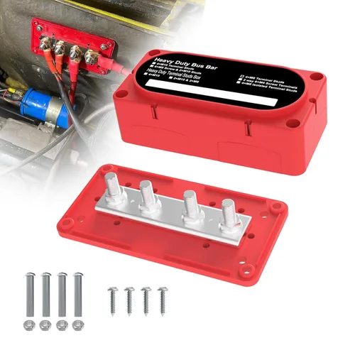 Vista 10 de Barra de bus 250A 12V Bloque de distribución de energía con 3/8 pulgadas (M10) Bloque de terminales de 4 postes con cubierta para automoción Negro &