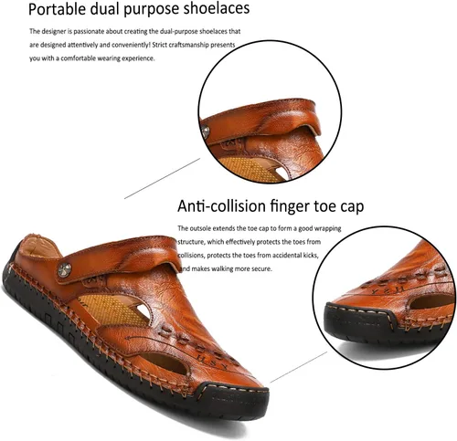 Vista 3 de MIXSNOW Sandalias de cuero con punta cerrada para hombre, sandalias de pescador casuales para caminar al aire libre, zapatos de playa, Negro