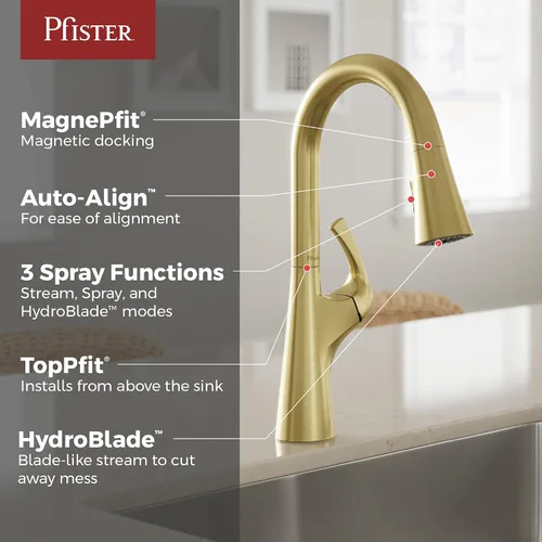 Vista 4 de Pfister Talega - Grifo de cocina extraíble en oro cepillado