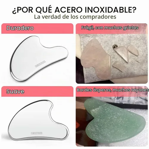 Vista 4 de Gua Sha - Herramientas faciales con bolsa de viaje, herramienta de masaje de raspado de acero inoxidable para cara