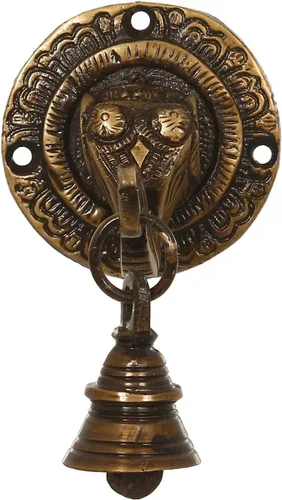 Vista 6 de eCraftIndia Colgante de pared con cara de Lord Ganesh de latón con campana