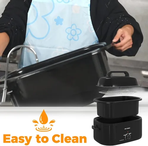 Vista 7 de Horno tostador de 18 cuartos de galón con tapa de autohilvanado, horno eléctrico de pavo de acero inoxidable de 1450W con asas de tacto frío, Negro