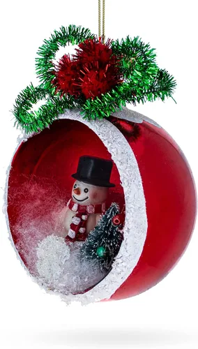 Vista 8 de Adorno festivo de cristal de muñeco de nieve y árbol de Navidad