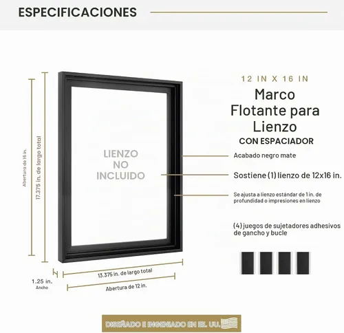Vista 48 de MCS - Marco flotante de lona, 12 x 16, negro y dorado, paquete de 1