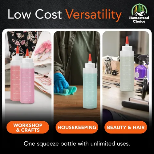 Vista 6 de Homestead Choice Paquete de 2 botellas de plástico exprimibles para salsas, botellas exprimibles de condimentos de 16 onzas para líquidos, botella